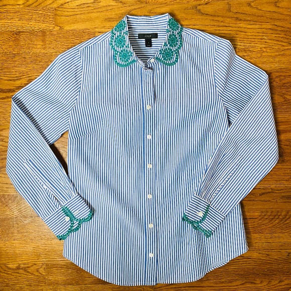 J. CREW Embroidered Collar Striped Button Down Top - Picture 8 of 10